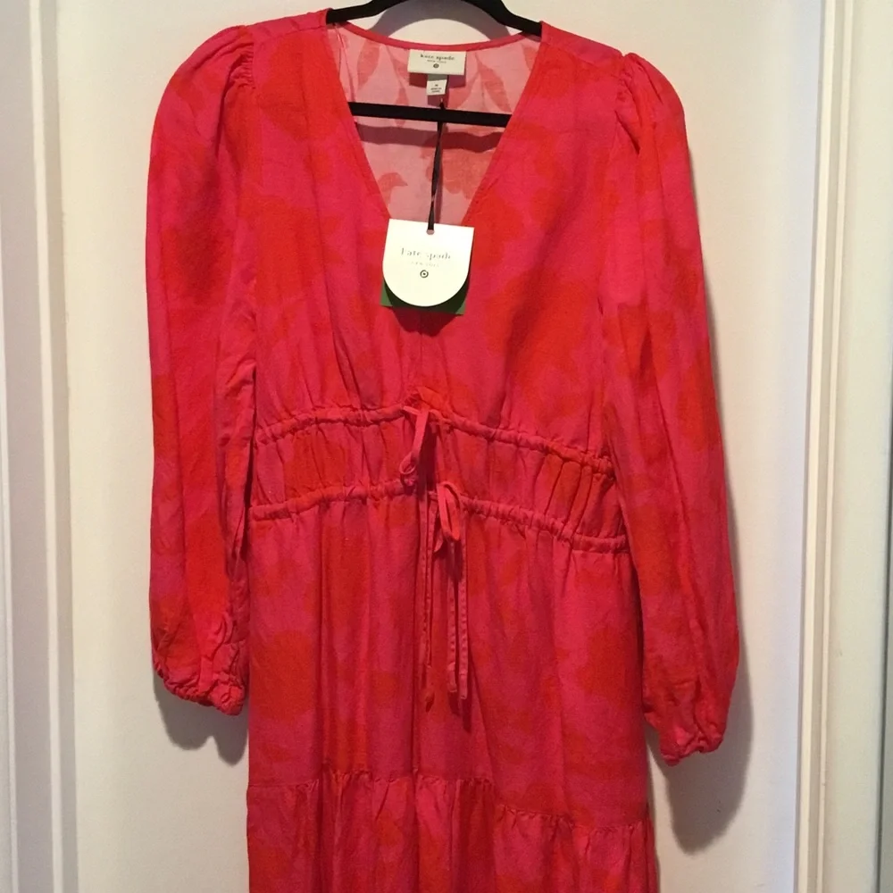 kate spade red-pink tiered V-neck maxi dress